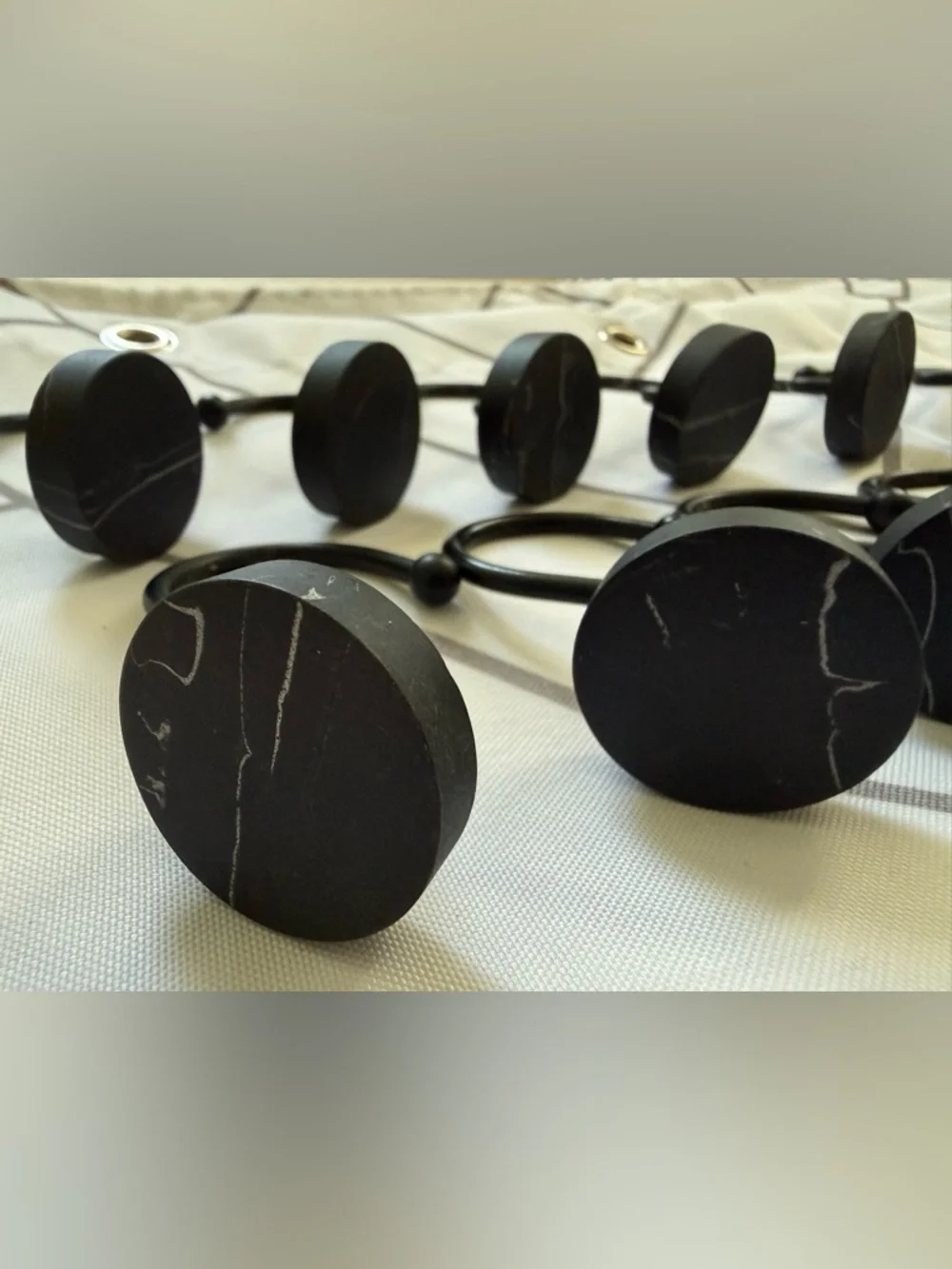Shower Curtain Hooks- Black Marble Look- Set of 12
